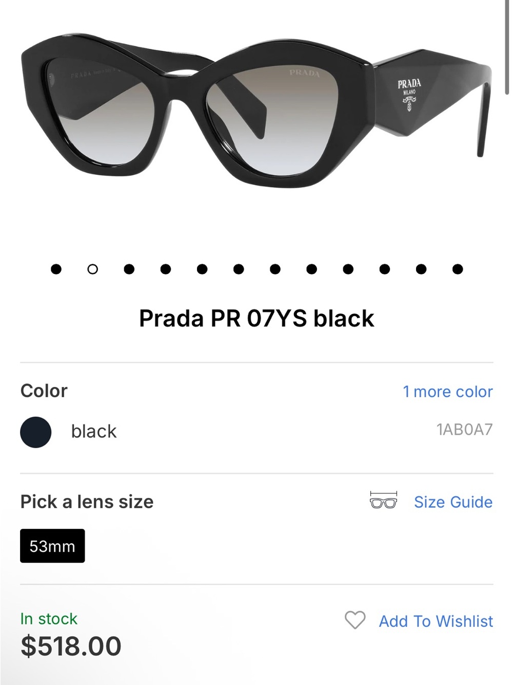 Prada Black Cat-Eye Sunglasses with Gradient Lenses